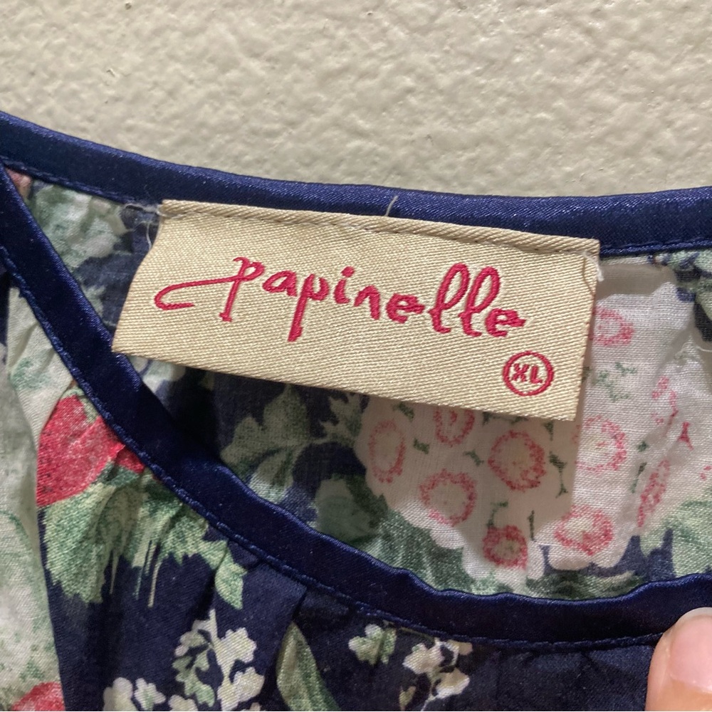 Floral Print Cotton Papinelle Chemise - Navy and Pink XL - Picture 6 of 13